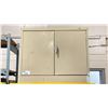 Image 1 : BEIGE METAL 2 DOOR STORAGE CABINET APPROX. 36" ACROSS X 18" WIDE X 30" HIGH