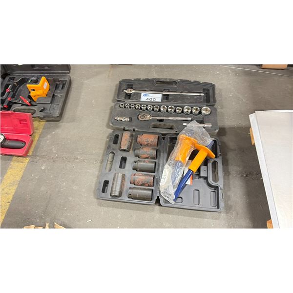 SOCKET SET, SET OF 7 LARGE SOCKETS AND 2 HEAVY DUTY CHISELS