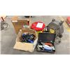 Image 1 : GROUP OF 5 SHOP ITEMS - HEAVY TOW CHAIN, RETRACTABLE POWER CORD, 2 SAFETY SWAB PAILS