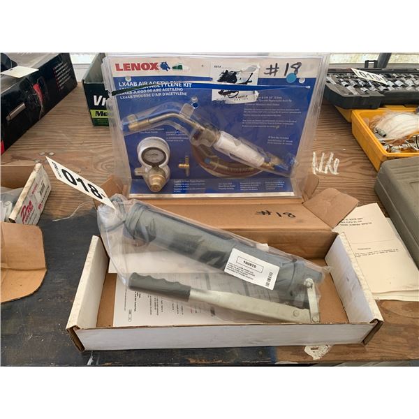 New Hand Grease Gun & Lenox Air Acetylene Kit (all brass Piston Regulator)