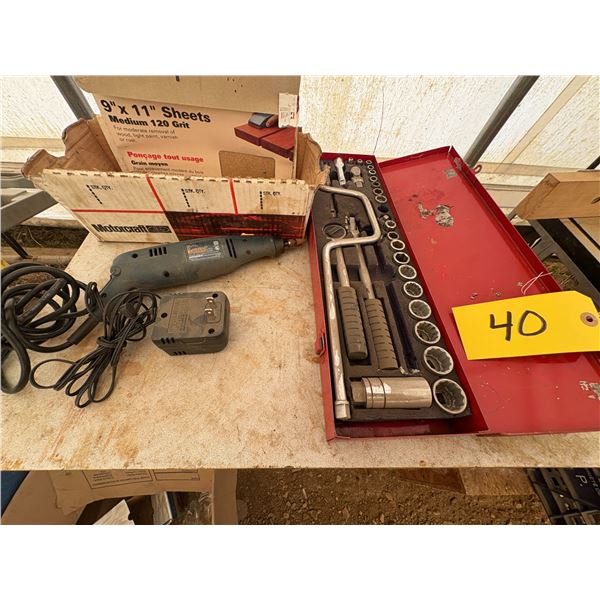 Socket Set, Sand Paper, Drill