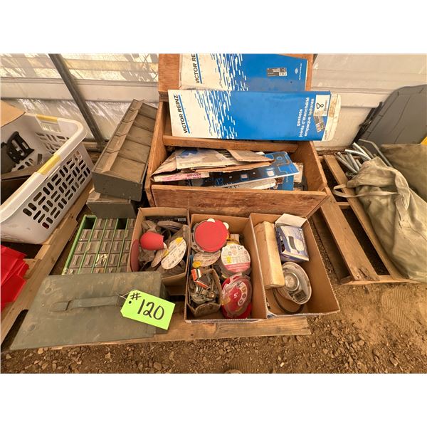 Pallet of Lights, Small Plastic Bins c/w Contents, Hand Saws & misc.,