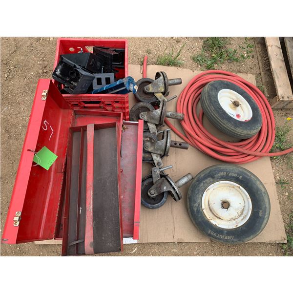 Red Tool Boxes, Air Hose, 6 - various Wheels