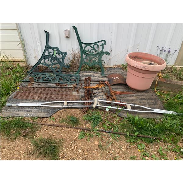 2 - Rachet Boomer's, Chain, 2 Crutches, Planter & Partial Metal Bench