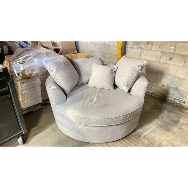 LARGE ROUND FABRIC SOFA WITH THROW CUSHIONS 60" X 26"