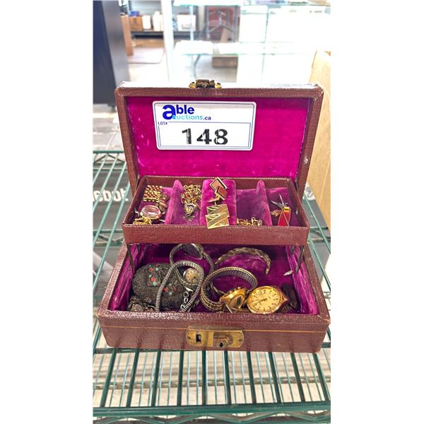 JEWELLERY BOX FILLED WITH COSTUME JEWELLERY