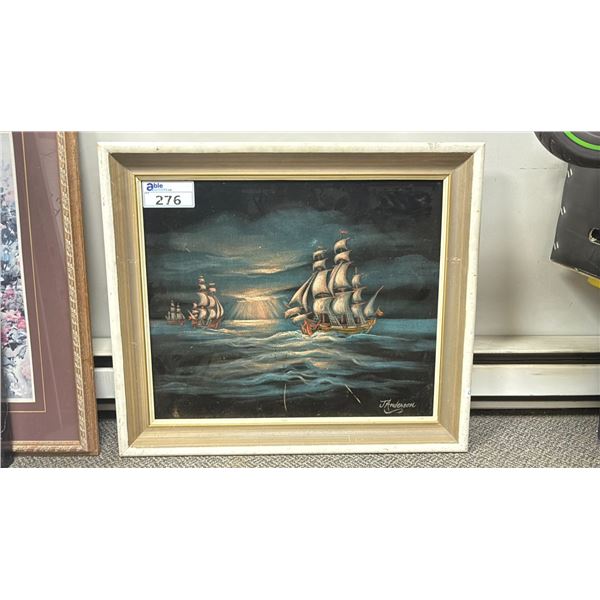 FRAMED VELVET BOAT ARTWORK - J ANDERSON