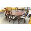 Image 2 : DARK WOODEN DINING TABLE WITH LEAF & 4 UPHOLSTERED CHAIRS - APPROX. 66"W X 44"D X 30"H