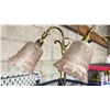 Image 2 : PAIR OF BRASS BASE WITH PINK SHADE ANTIQUE LAMPS