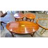 Image 1 : 3 PIECE DARK WOOD OVAL COFFEE TABLE WITH MATCHING SIDE TABLES