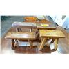Image 1 : 4 SMALL DARK WOODEN STOOLS (LARGEST IS 12.5"W X 4"D X 9"H)