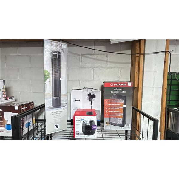 SHELF OF FANS, HUMIDIFIER & HEATERS