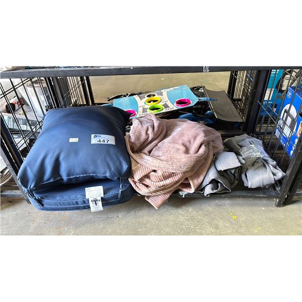 BACK & SEAT CHAIR CUSHION, THROW BLANKET & (2) CURTAIN PANELS
