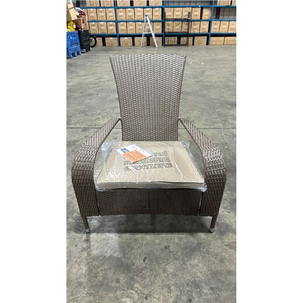 PATIOFLARE LIGHT BROWN MUSKOKA OUTDOOR PATIO CHAIR WITH BEIGE CUSHION ( PF-CH338-LBR ) * IN BOX *