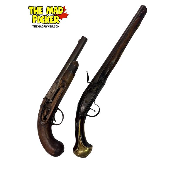 Two Antique Black Powder Fintlock Pistols Marked JCAP and Unmarked