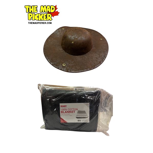 Cotton Blanket 60" x 84" Ready First Aid Brand & Tricorn Faux Leather Hat