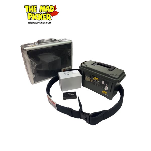 Handgun/Pistol Range Day Lot: Gun Case, Ammo Can, 36 Foam Ear Plugs and Bianchi Accumold 52-54" Belt