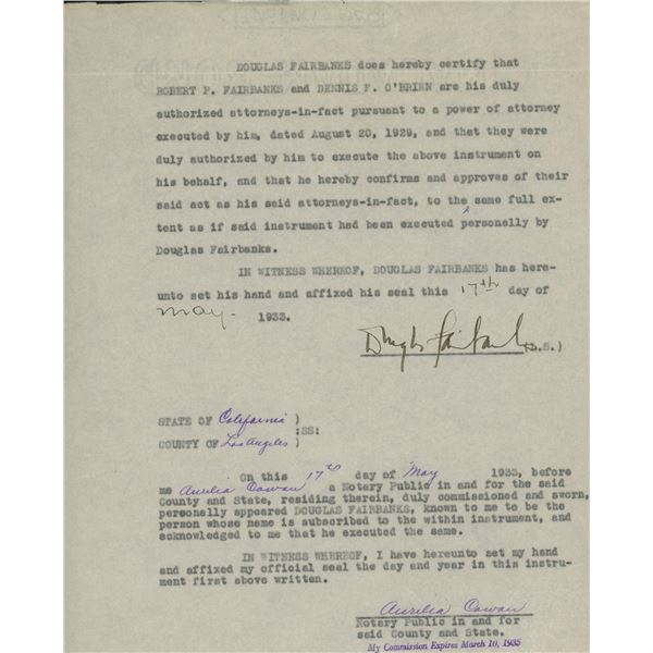 The Prisoner Of Zenda Douglas Fairbanks Jr. signed document. GFA Authenticated