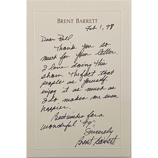 Kiss Me Kate Brent Barrett Signed Note
