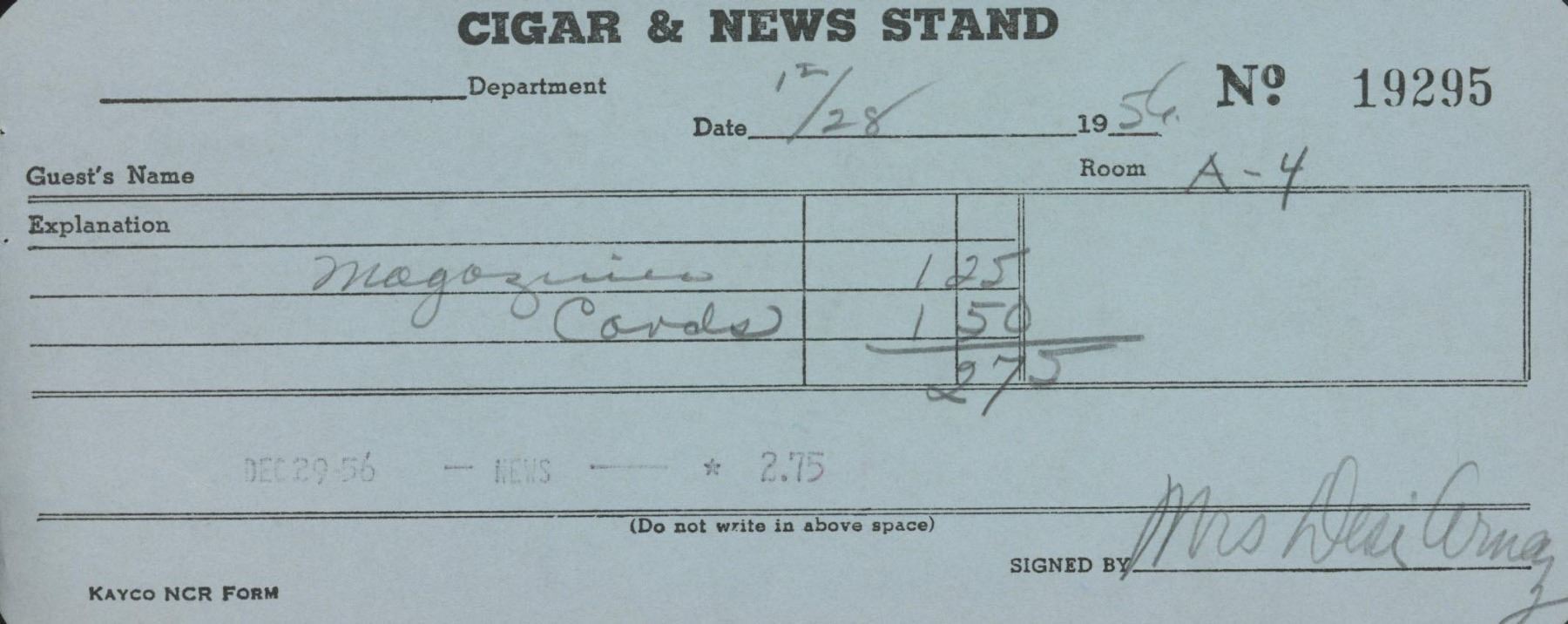 Mrs Desi Arnaz signed receipt