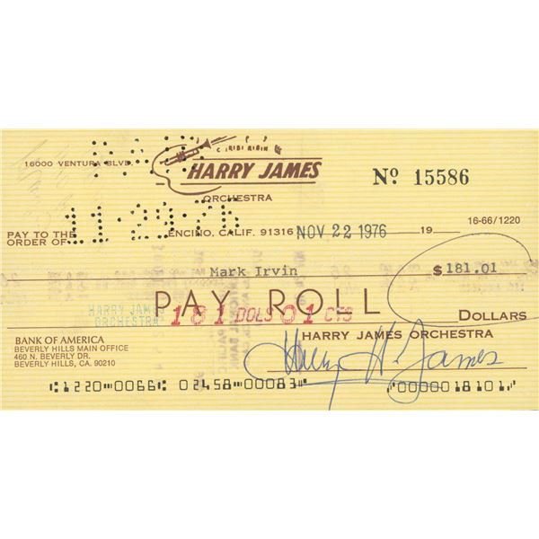 Harry James signed check