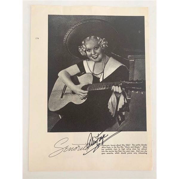 On The Avenue Alice Faye signed magazine page