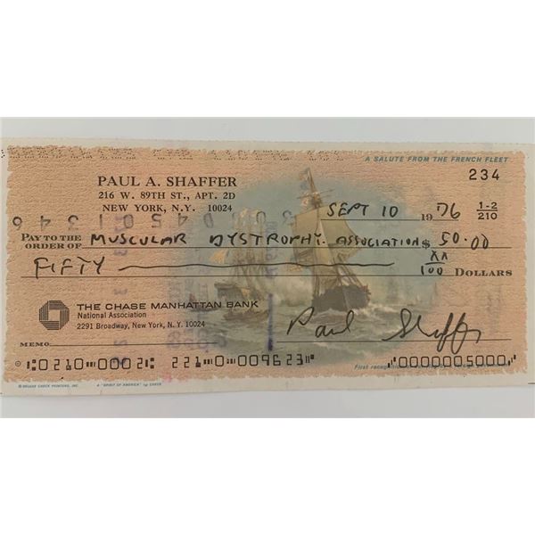 Band Leader Paul Shaffer signed personal check