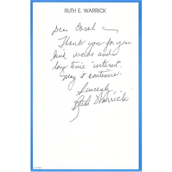 Old Yeller Ruth Warrick signed letter