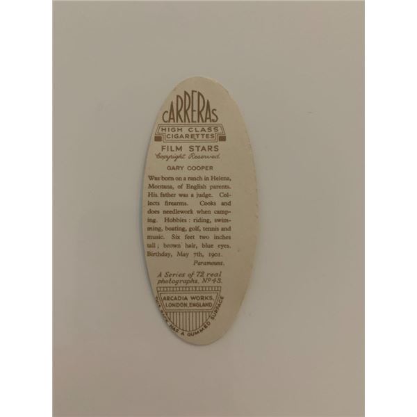 Gary Cooper unsigned cigarette card