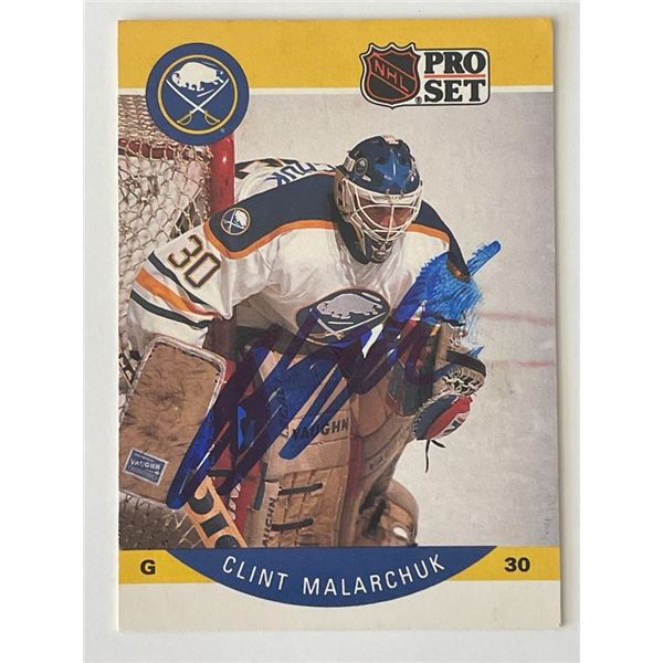 Buffalo Sabres Clint Malarchuk 1990 Pro Set #25 signed trading card.