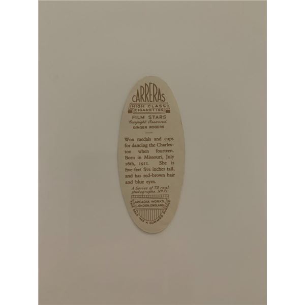 Ginger Rogers unsigned cigarette card