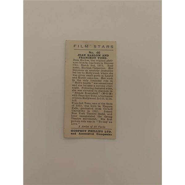 Jean Harlow and Franchot Tone unsigned cigarette card