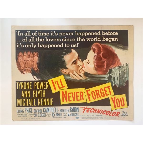 I'll Never Forget You original 1951 vintage lobby card