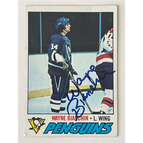 Pittsburgh Penguins Wayne Bianchin 1977 Topps #188 signed trading card
