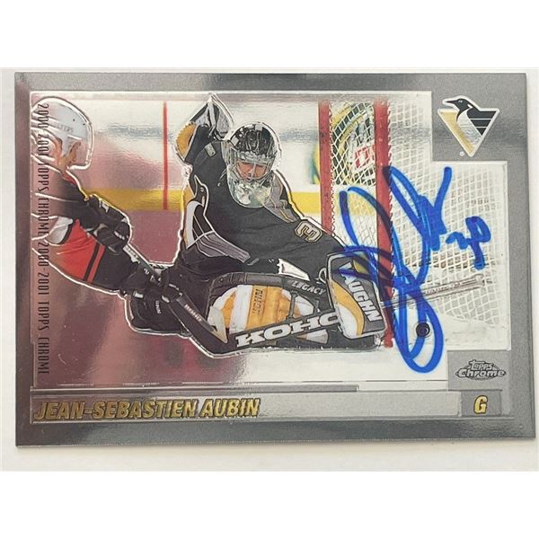 Pittsburgh Penguins Jean-SÃ©bastien Aubin 2001 Topps Chrome #148 signed trading card