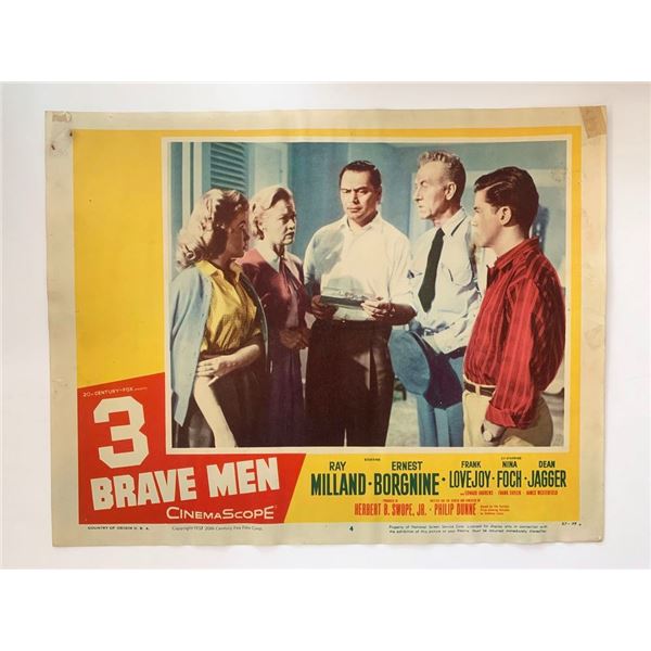 3 Brave Men original 1956 vintage lobby card