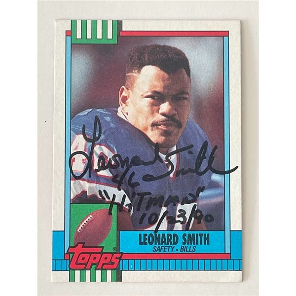 Buffalo Bills Leonard Smith 1990 Topps #194 signed card
