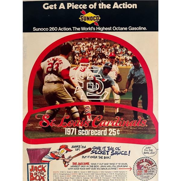 St Louis Cardinals 1971 scorecard. 8x11 inches