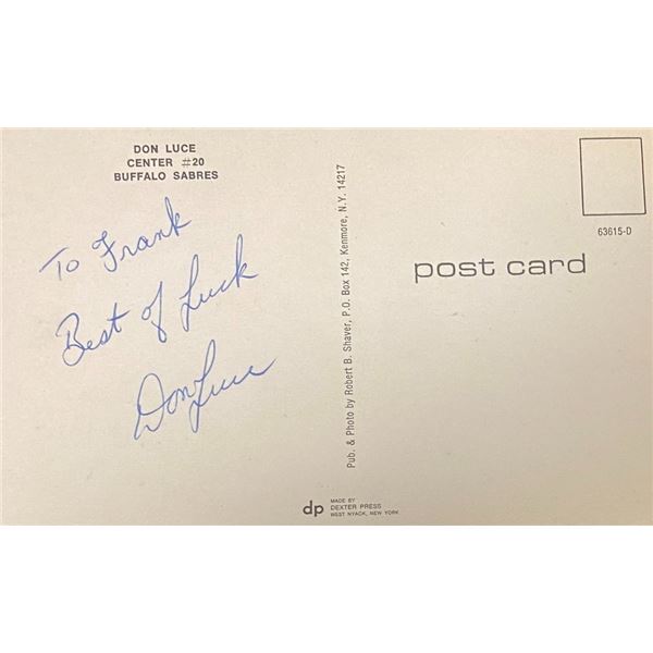 Buffalo Sabres Don Luce signed postcard