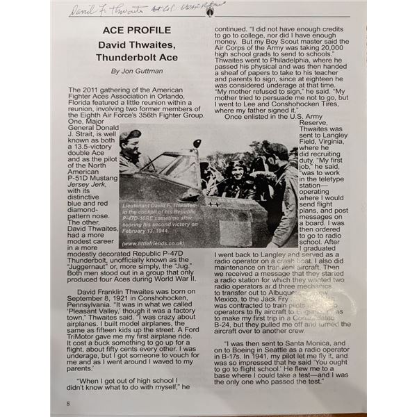 WW2 ACE David Thwaites Signed Bio Page