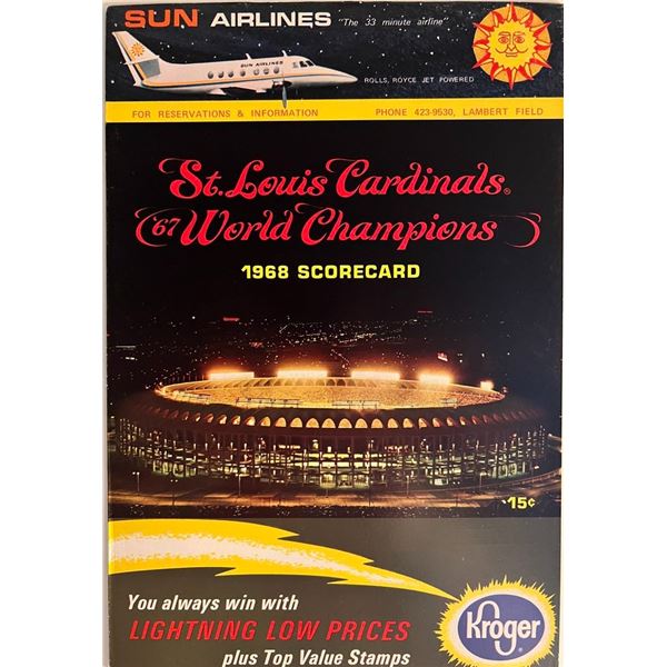 St Louis Cardinals 1968 scorecard. 8x11 inches