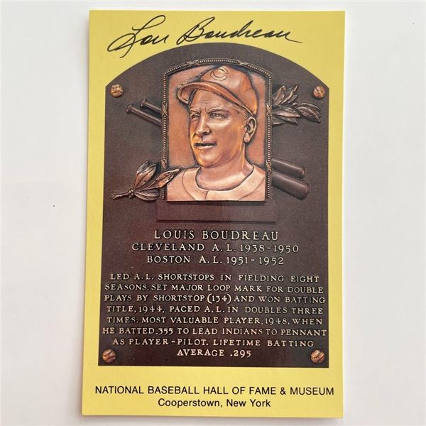 Lou Boudreau Signed Baseball Hall of Fame Plaque Postcard