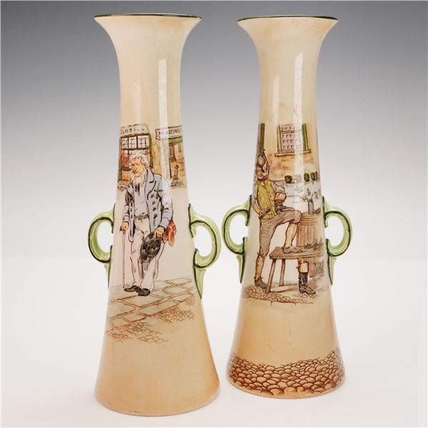 2pc Royal Doulton Dickensware Vases, Old Peggoty and Sam Weller