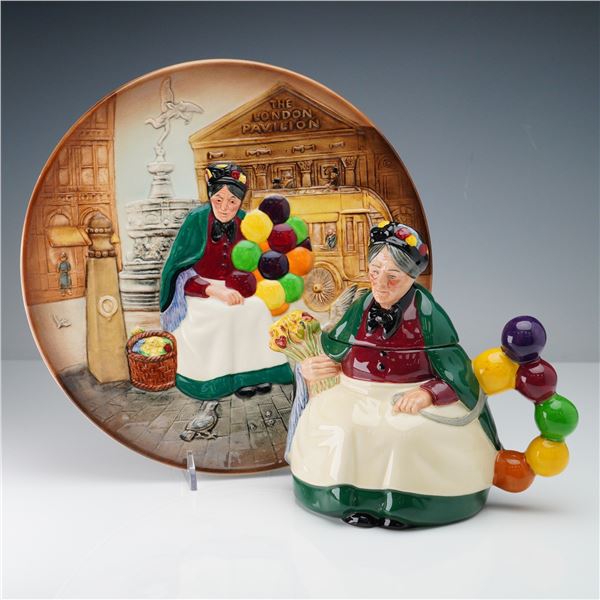 2pc Royal Doulton Old Balloon Seller Teapot and Plate Set