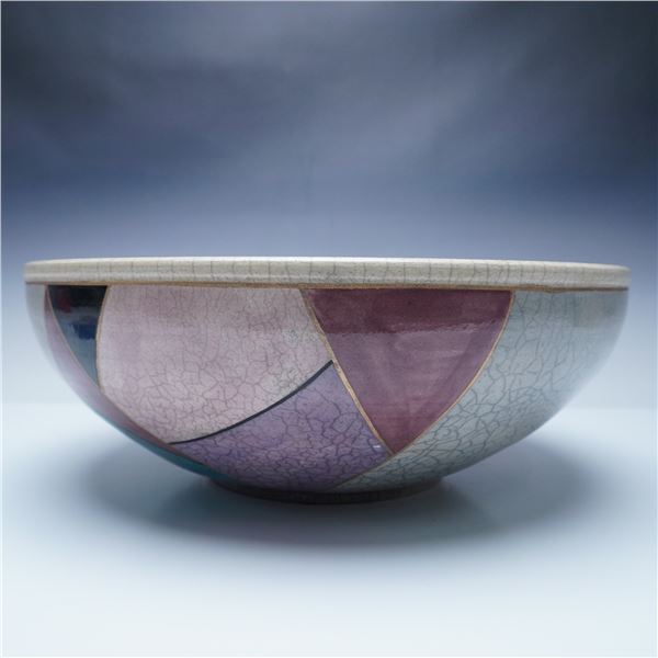 Large Ceramic Geometric and Floral Theme Centerpiece Bowl