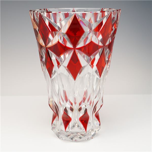 St Louis Crystal and Ruby Vase, Deauville Pattern