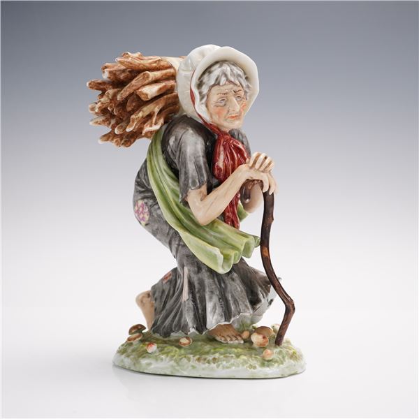 Lipper & Mann Porcelain Figurine of an Old Woman with Firewood