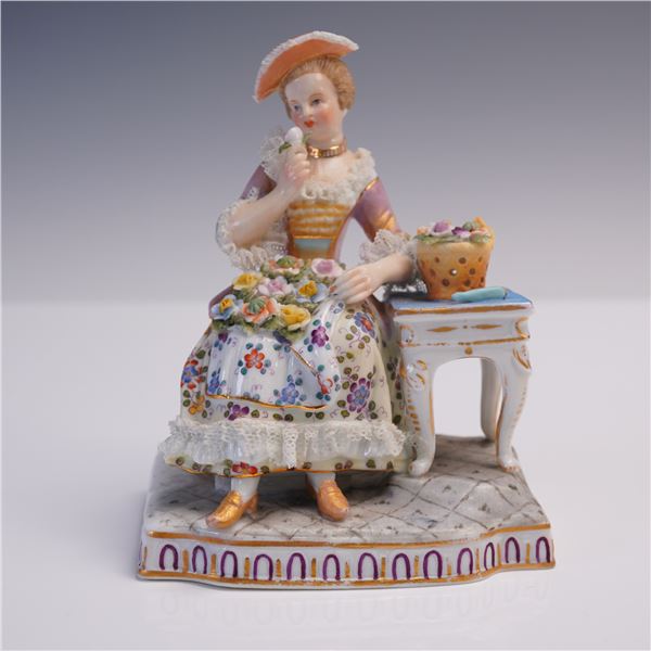 Sitzendorf Porcelain Figural Group, Lady with Flowers