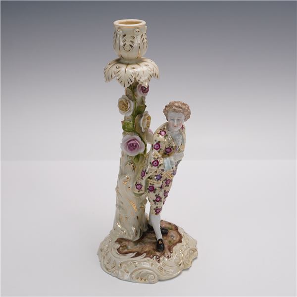 Volkstedt Porcelain Figurine Candlestick, Man with Bouquet