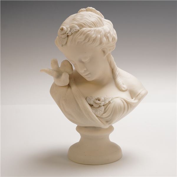 Bisque Porcelain Bust of a Woman with Dove
